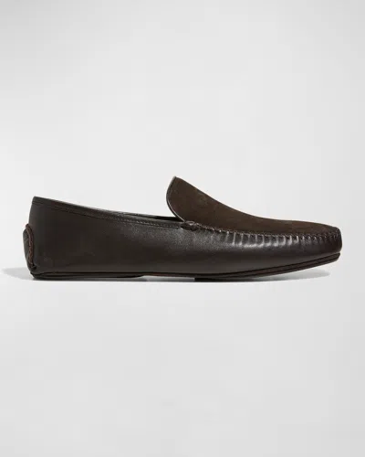 Manolo Blahnik Men's Mayfair Suede-leather Loafers In Dark Brown