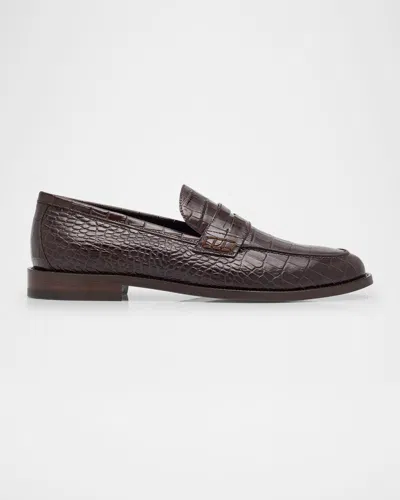 Manolo Blahnik Men's Perry Croc-effect Leather Penny Loafers In Dbrw2029