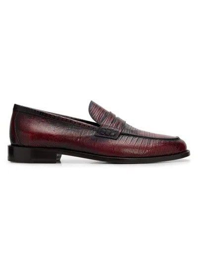 Manolo Blahnik Perry Lizard-effect Leather Loafers In Burgundy
