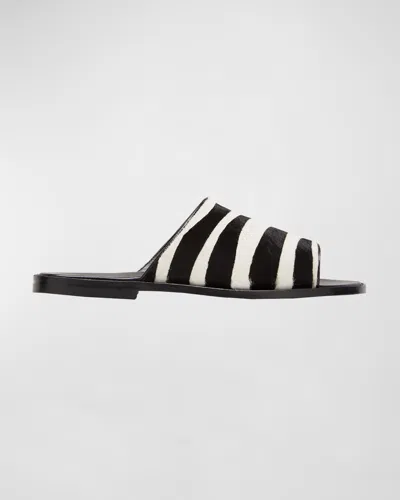 Manolo Blahnik Men's Zebra-print Calf Hair Slide Sandals In Blck0015dcrm1118