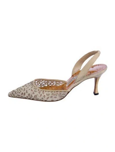 Pre-owned Manolo Blahnik Mesh Mesh Accents Slingback Pumps In Neutral