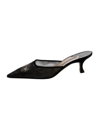 Pre-owned Manolo Blahnik Mesh Patterned Mules In Black