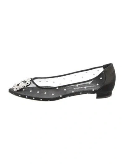 Pre-owned Manolo Blahnik Mesh Polka Dot Print Ballet Flats In Silver