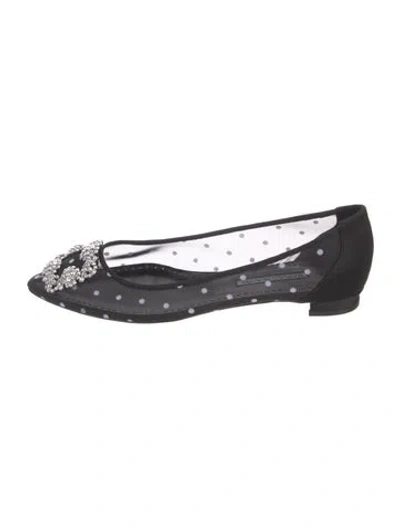 Pre-owned Manolo Blahnik Mesh Polka Dot Print Flats In Black