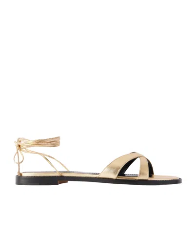 Manolo Blahnik Caleva 10 Metallic Leather Sandals In Gold