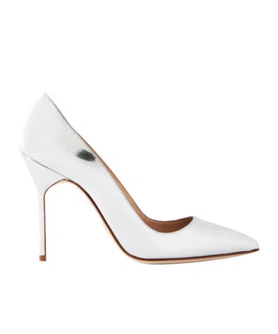 Manolo Blahnik Metallic Leather Pumps In White