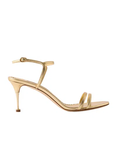 Manolo Blahnik Metallic Leather Sandals In Gold