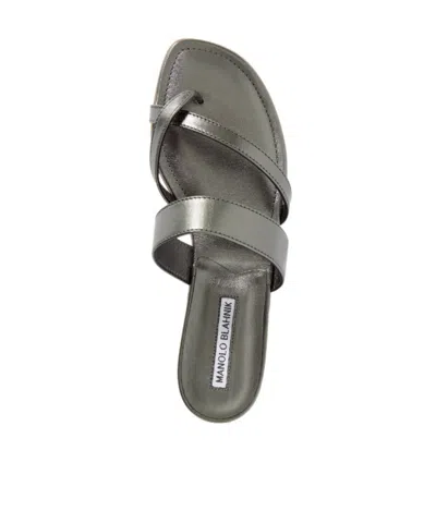 Manolo Blahnik Metallic Leather Sandals In Gray