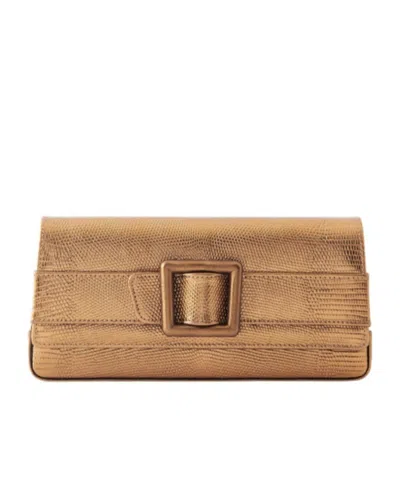 Manolo Blahnik Metallic Lizard-effect Leather Clutch In Brown