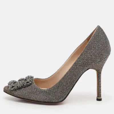 Pre-owned Manolo Blahnik Metallic Metallic Lurex Fabric Hangisi Pumps Size 35.5