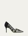 Manolo Blahnik Milandra Beaded Floral Lace Pumps In Black