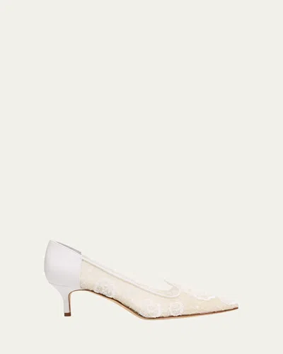 Manolo Blahnik Milandrasli Beaded Floral Lace Pumps