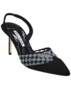 Manolo Blahnik Mingosli 70 Mesh Checkered Slingback Mules In Grey