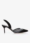 Manolo Blahnik Mingosli 70 Mesh Checkered Slingback Mules In Black