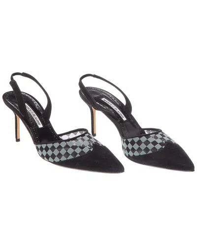 Manolo Blahnik Mingosli 70 Mesh & Suede Slingback Pump In Black