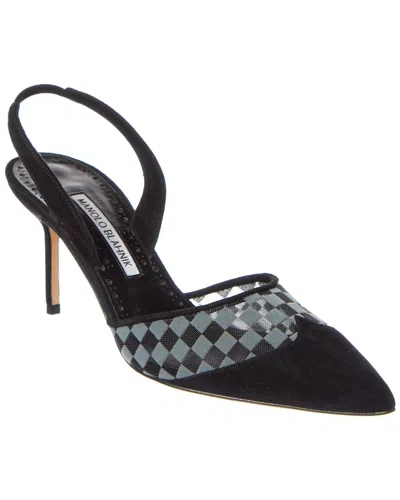 Manolo Blahnik Mingosli 70 Mesh & Suede Slingback Pump In Black
