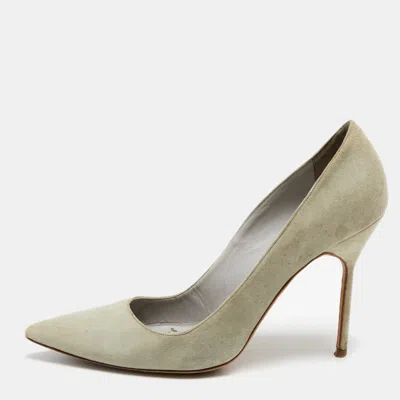Pre-owned Manolo Blahnik Mint Green Suede Bb Pointed Toe Pumps Size 39