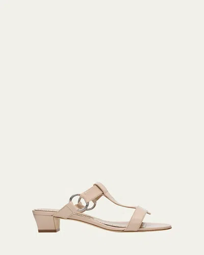 Manolo Blahnik Mionamu Leather T-bar Slide Sandals In Multi