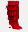 Manolo Blahnik Miralone Ruffled Suede Knee Boots