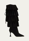 Manolo Blahnik Miralone Ruffled Suede Knee Boots In Blck0015
