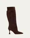 Manolo Blahnik Miralonepla 90 Suede Knee Boots In Brown