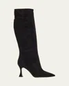 Manolo Blahnik Miralonepla Suede Knee Boots In Black