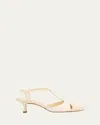 Manolo Blahnik Mixed Leather T-strap Pumps In White