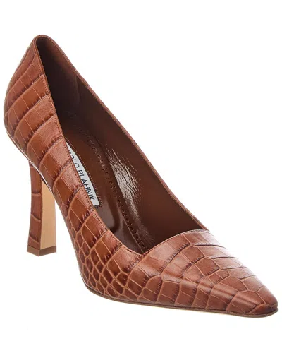 Manolo Blahnik Moira 105 Croc-embossed Leather Pump In Brown