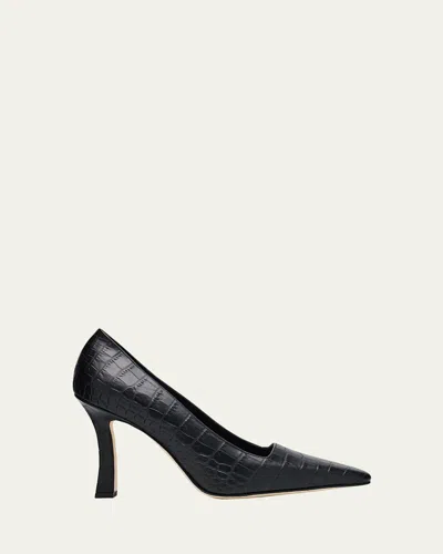Manolo Blahnik Moira Croc-embossed Leather Pumps In Black