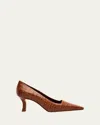 Manolo Blahnik Moiralo Croc-embossed Leather Pumps In Brown