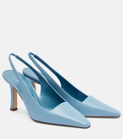 Manolo Blahnik Moirasli Leather Slingback Pumps In Blue
