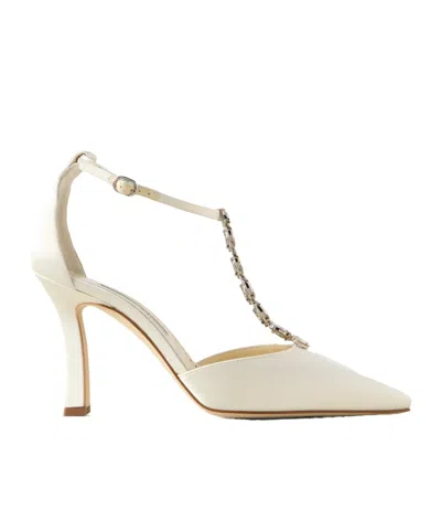 Manolo Blahnik Molara 105 Crystal-embellished Satin Pumps In Neutral
