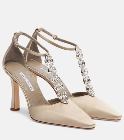 Manolo Blahnik Molara Embellished Satin Pumps In Multi