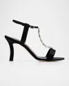 Manolo Blahnik Molasan Embellished T-strap Satin Sandals In Black