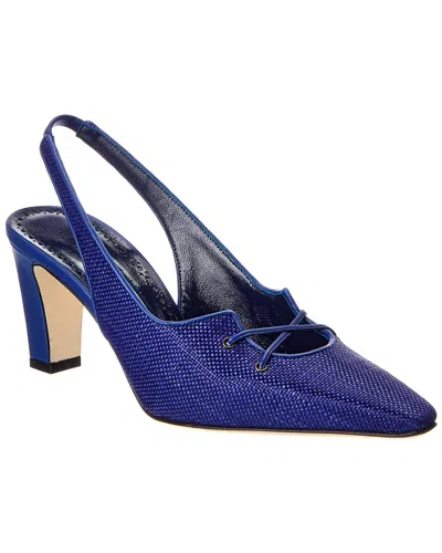 Manolo Blahnik Montbalo 70 Raffia Slingback Pump In Blue