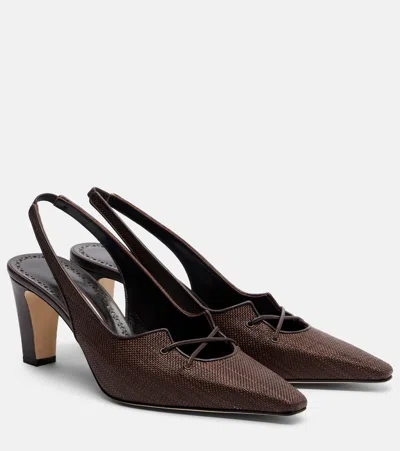 Manolo Blahnik Montbalo Raffia Slingback Pumps In Brown