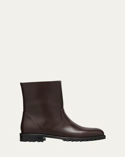 Manolo Blahnik Motosa Leather Pull-on Moto Boots In Dark Brown
