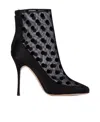 Manolo Blahnik Mukinka 105 Satin-trimmed Polka-dot Mesh Ankle Boots In Black