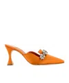 Manolo Blahnik Satin Permu Mules Jewel Detail In Orange