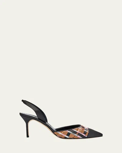 Manolo Blahnik Multi Woven Cap-toe Slingback Pumps In Black Multi