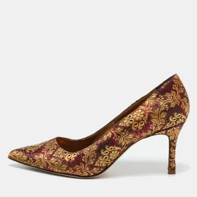 Pre-owned Manolo Blahnik Multicolor Brocade Fabric Bb Pointed Toe Pumps Size 36