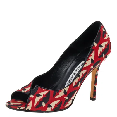 Manolo Blahnik Multicolor Fabric Peep Toe Pumps