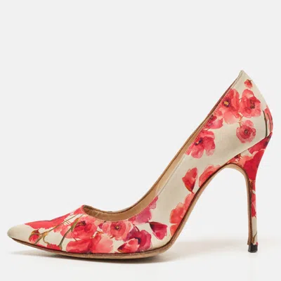 Pre-owned Manolo Blahnik Multicolor Floral Print Satin Pointed Toe Pumps Size 38.5