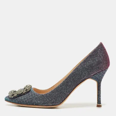 Pre-owned Manolo Blahnik Multicolor Glitter Fabric Hangisi Pumps Size 37