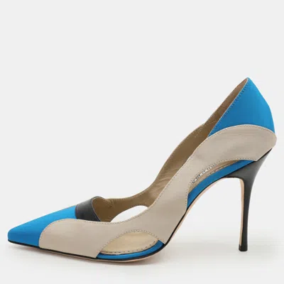 Pre-owned Manolo Blahnik Multicolor Satin Cut Out Pumps Size 40