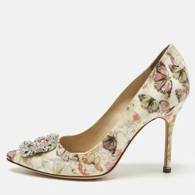 Pre-owned Manolo Blahnik Multicolor Satin Hangisi Pumps Size 39.5