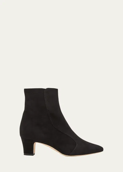 Manolo Blahnik Myconia Suede Ankle Booties In Blck