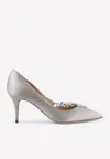 Manolo Blahnik Nadira 90 Satin Crystal-embellished Pumps In Gray