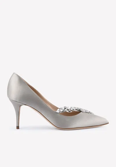 Manolo Blahnik Nadira 90 Satin Crystal-embellished Pumps In Grey