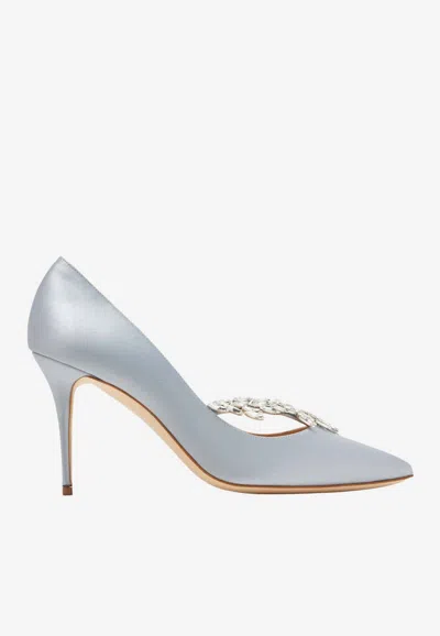 Manolo Blahnik Nadira 90 Jewel Pumps In Blue